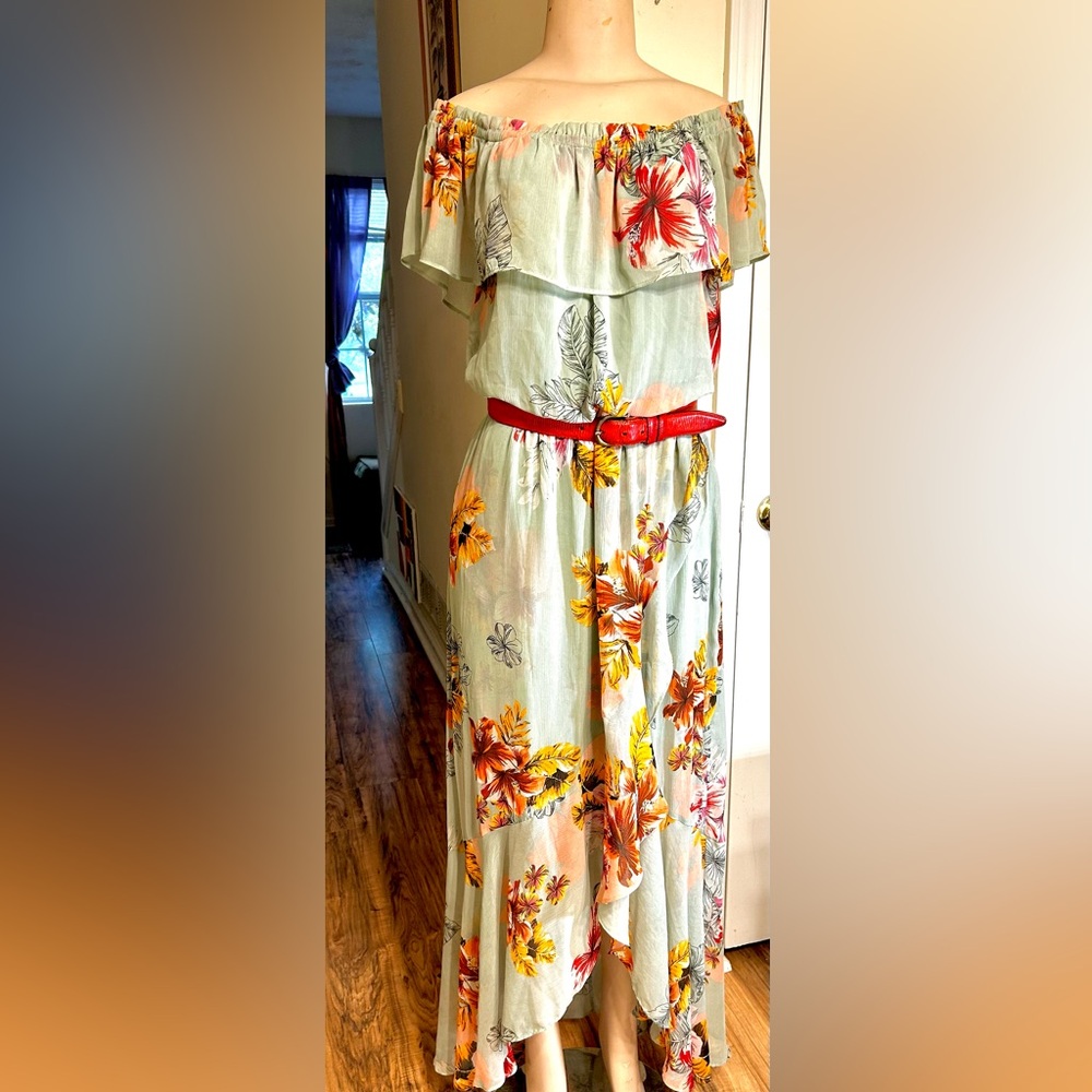 Express Ruffle Floral Maxi Dress with Front Ruffle Split